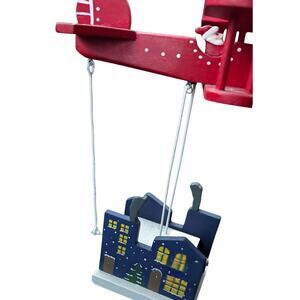 Vintage Wooden Santa Airplane Ornament – Hand-Painted Christmas Folk Art Décor